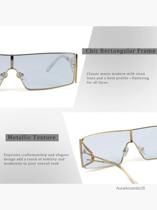 Vintage Y2K Rectangular Wrap Around Sunglasses Non-Polarized Metal Frame main image 5